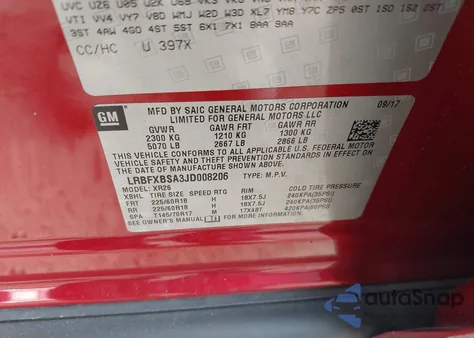 2018 Buick Envision Preferred from USA, damaged, VIN LRBFXBSA3JD008206